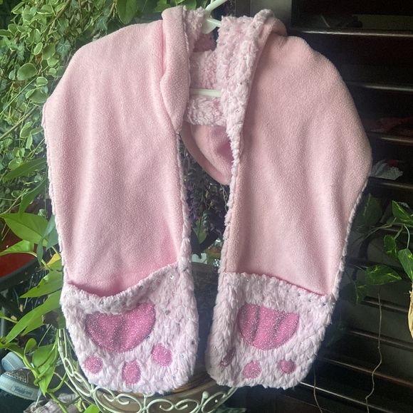 Fleece kitty kat hooded scarf with hand warming paws/pockets & sequin sparkles 💖 - Picture 2 of 10